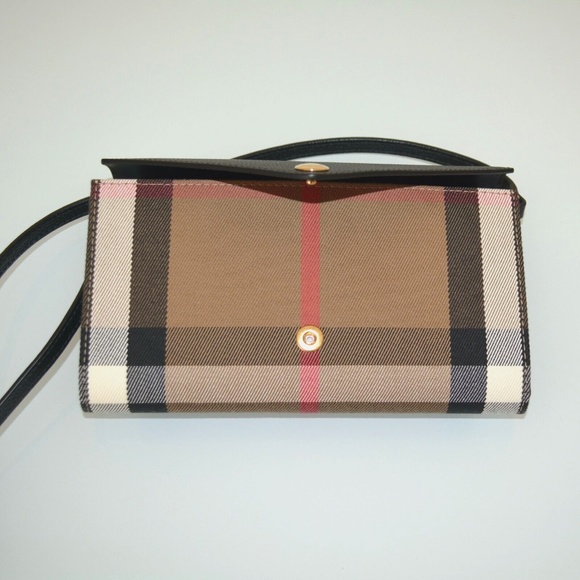 NWT BURBERRY HANNAH COCA HOUSE CHECK DERBY LEATHER CROSSBODY WALLET BAG CLUTH - Picture 6 of 10
